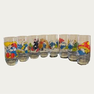 Smurfs Character Drinking Glass Set - 1982 Peyo Set of 8